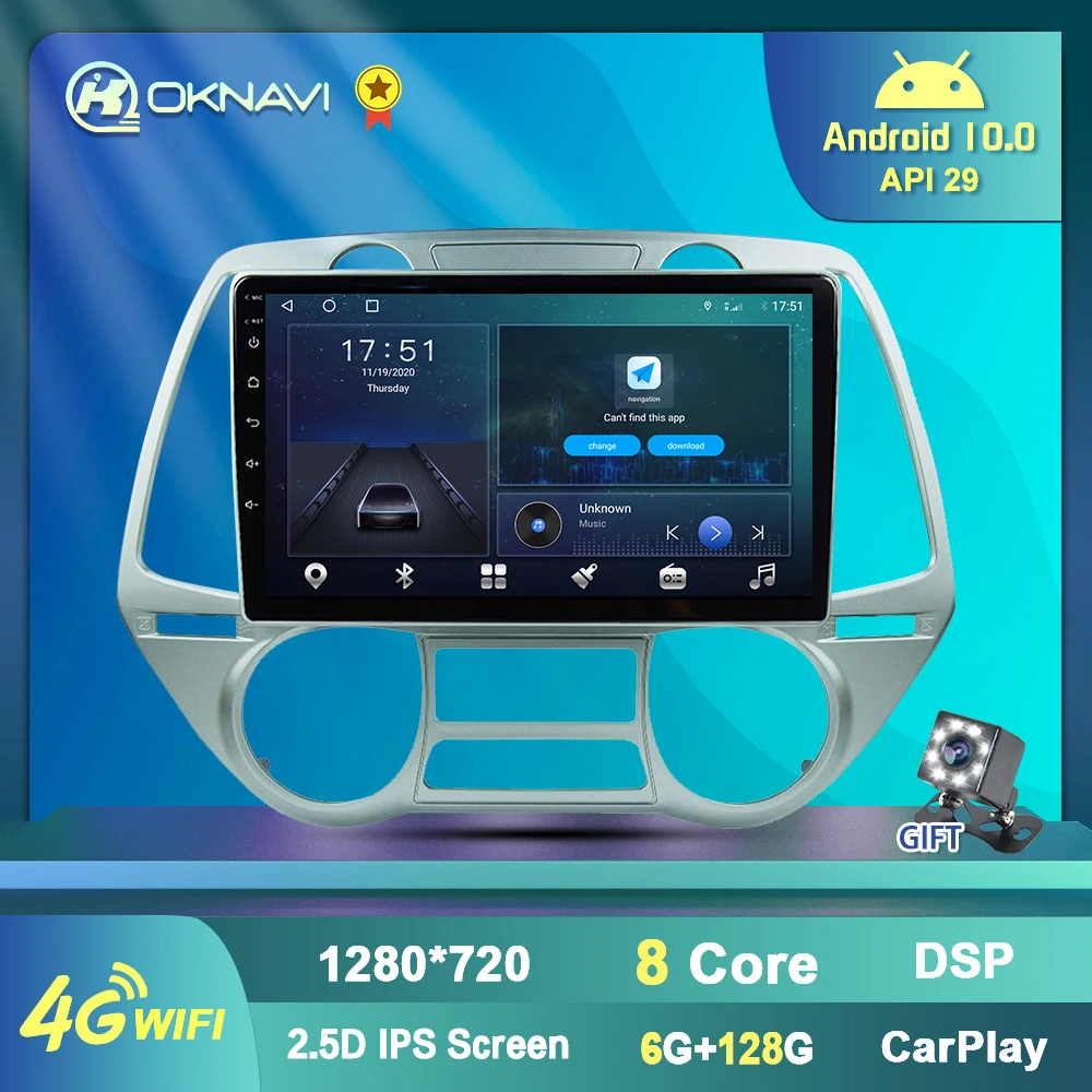 Autoradio for Hyundai I20 2008-2012 Car Radio Multimedia Player GPS Navigation Antenna 2 Din Carplay Bluetooth Streeing Wheel