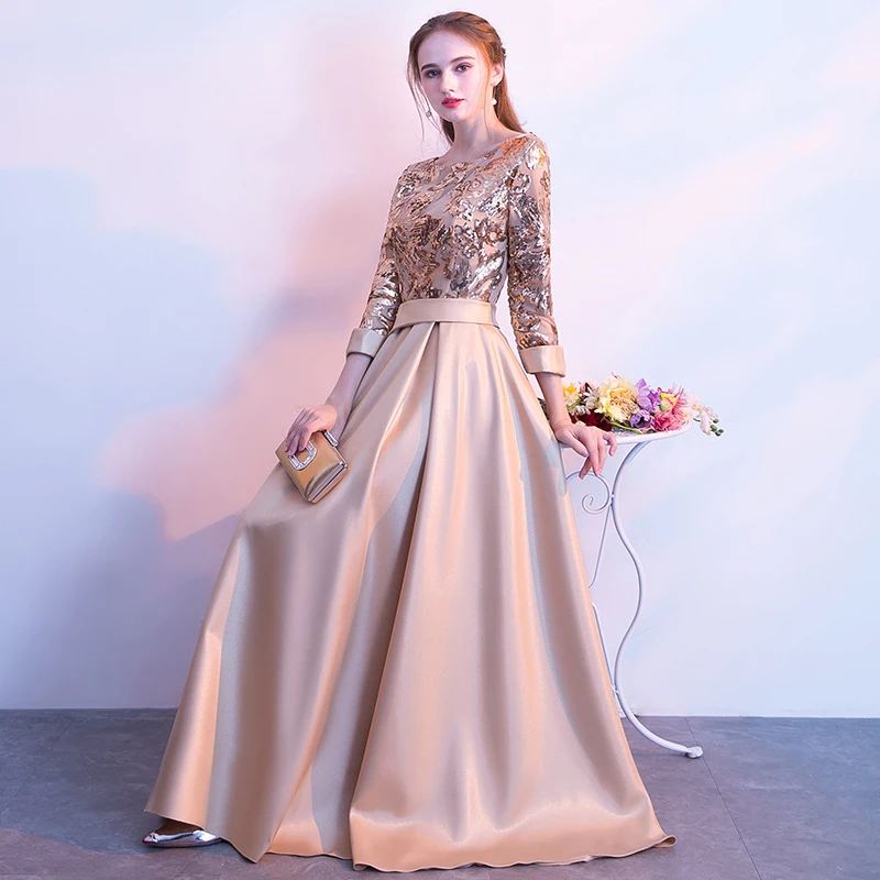 Empfohlen XTF3K Elegant Evening Party Dresses Golden Summer Long Formal Ladies Sexy 3/4 Sleeve Fashion Gown Dress Women Plus size 2019 Autumn Empfohlen XTF3K Elegant Evening Party Dresses Golden Summer Long Formal Ladies Sexy 3/4 Sleeve Fashion Gown Dress Women Plus size 2019 Autumn