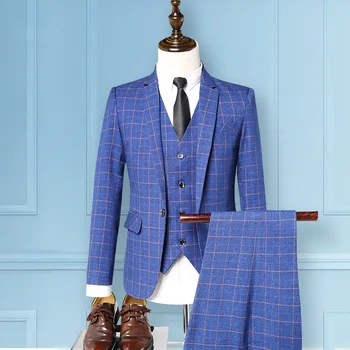 

suit three-piece Men's plaid British casual suit men's business suit