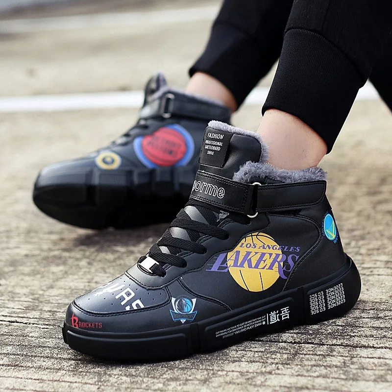 

Large Size Men Couples Hight-top plus Velvet Warm Cotton-padded Shoes Korean-style Students Sport Sneakers Cotton Boots Men's