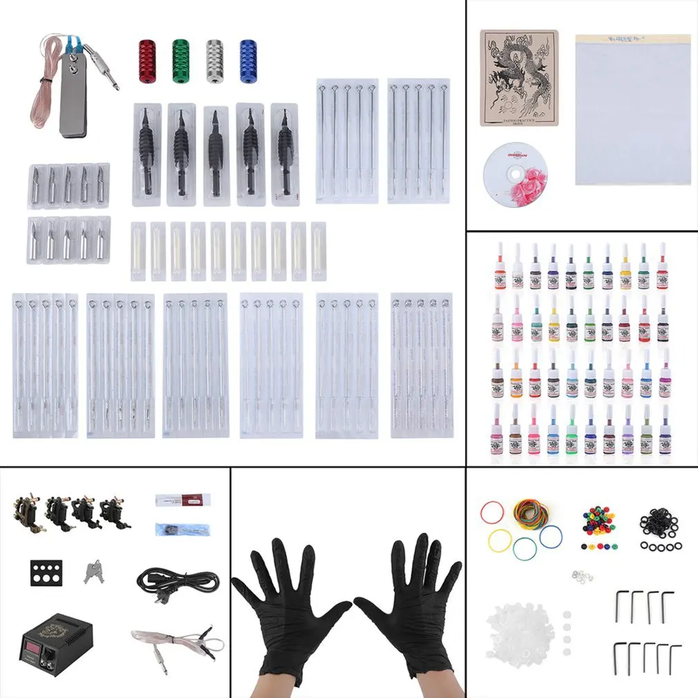 Case da Folha de Alumínio Máquinas de Tatuagem Conjunto de Ferramentas para Tattooing Profissional Tatuagem Agulhas Aperto Ponta Shader Forro Kit 4 40 Mod. 1234729 5 Kits de tatuagem