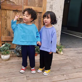 

Pure Color Kids Cotton Bottom Tops Tees 2020 New Spring Long Sleeve Chidren Baby Tshirts Kids Leisure Clothes Girls Loose Tops