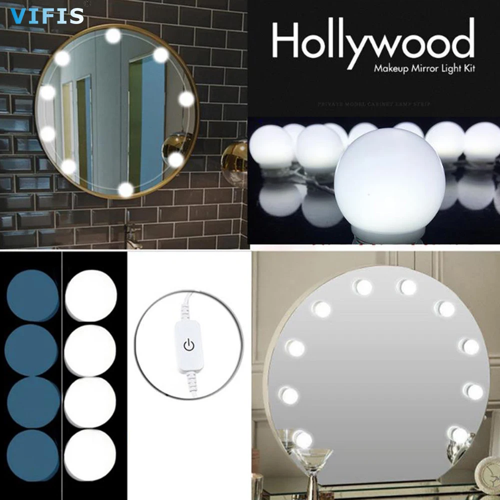 

10 Bulbs 3 Modes Colors Bathroom LED Mirror Light 5V 8W USB Makeup Mirror Light for Bedroom Touch Dimming Hollywood Vanity Light