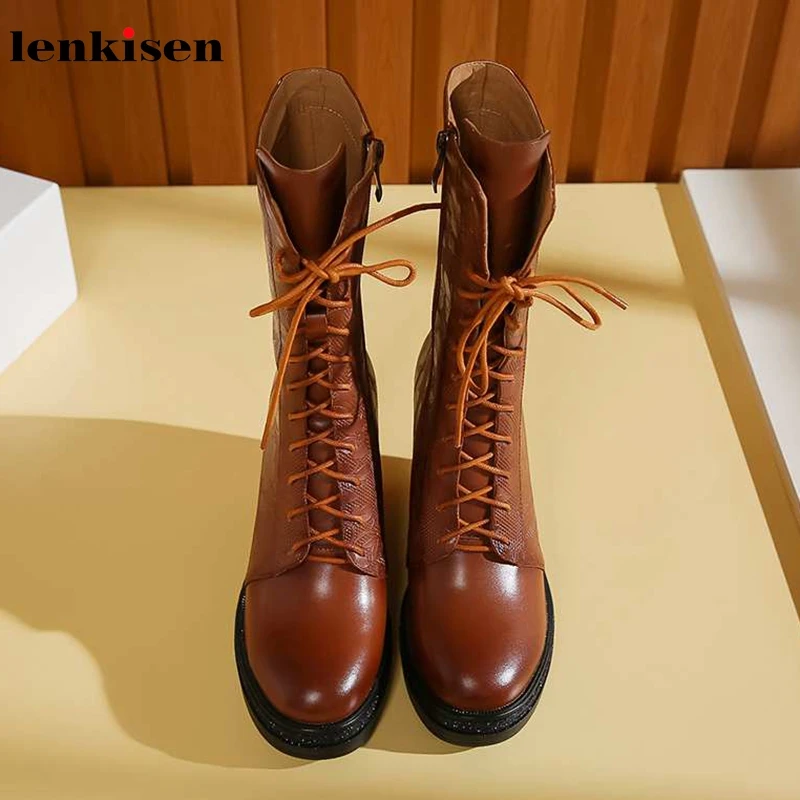 Lenkisen зимние теплые женские сапоги до середины икры из мягкой коровьей кожи с