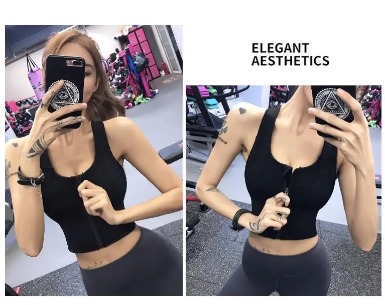 Cheap Women Zipper Sport Bras Shockproof Gather Underwear for