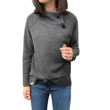 

Women Casual Loose Buttons Tops Autumn Winter Long Sleeve Turtleneck Solid Sweatshirts 2019 Fashion Slim Pullover Tops