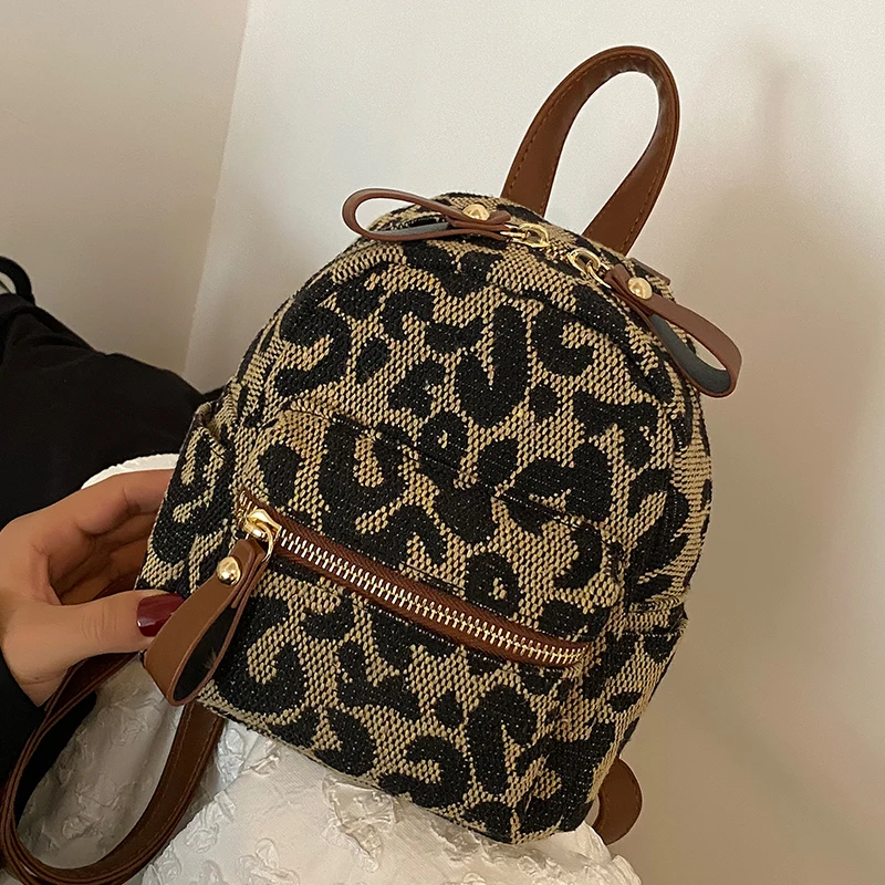 Leopard Pattern Small Women Backpack Mini Backpacks Female Soft Canvas Ladies Retro Style Bagpack Shoulder Bag Luxury Back Pack |