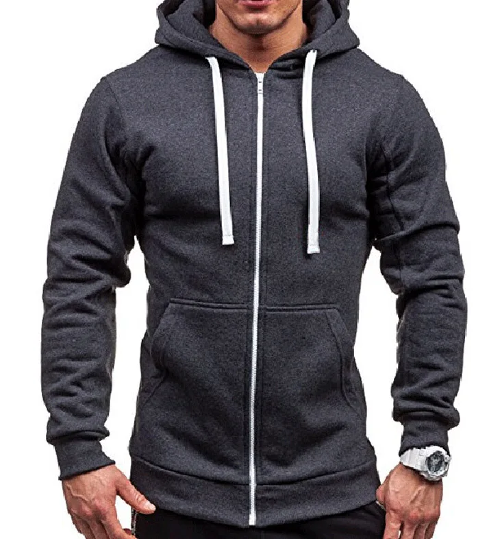 Dark Gray Мужские хлопковые толстовки с капюшоном на молнии, мужская толстовка с капюшоном на молнии, мужская толстовка с капюшоном на молнии, Мужская Двухцветная трикотажная толстовка с капюшоном на молнии - Цвет: Dark Gray