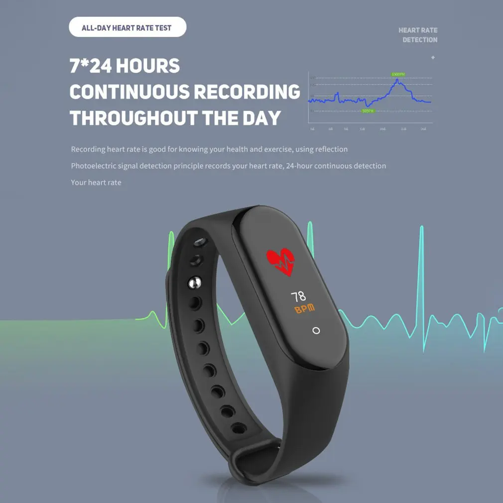 Фитнес-трекер M4, монитор сердечного ритма в реальном времени, умный Браслет, цветной экран, браслет для Android Ios