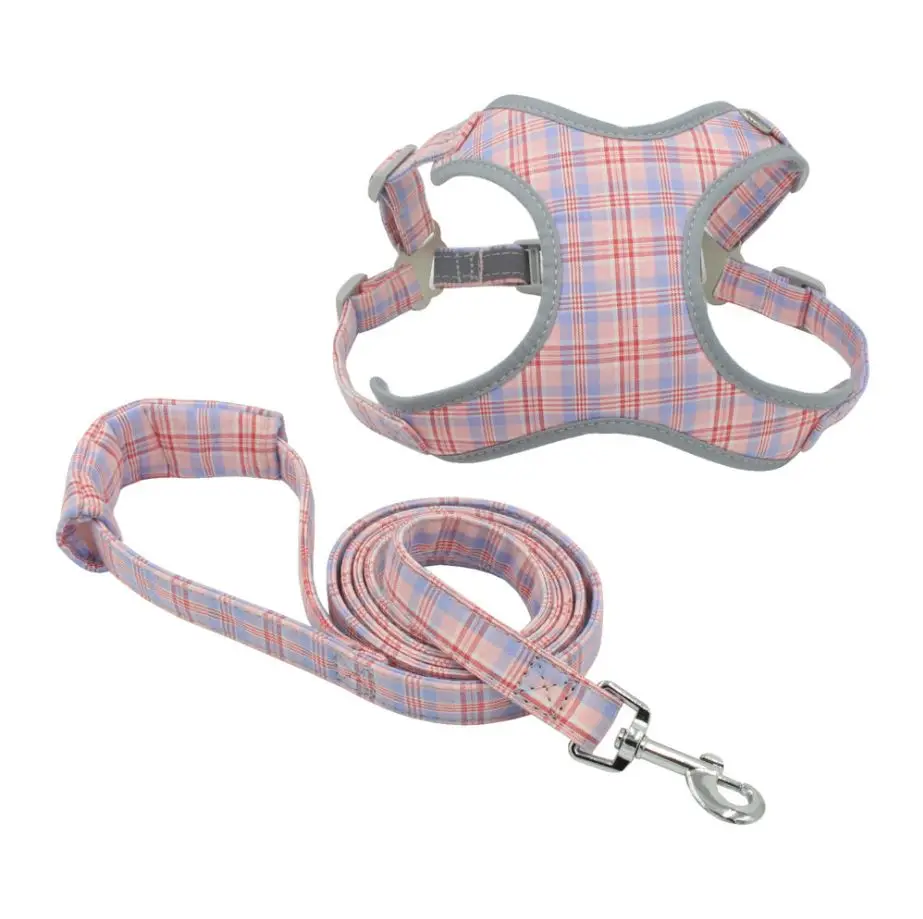 Dog Reflective Harness Vest With Matching Leash Pet Puppy Soft Walk Collar 3 Colours 4 Sizes