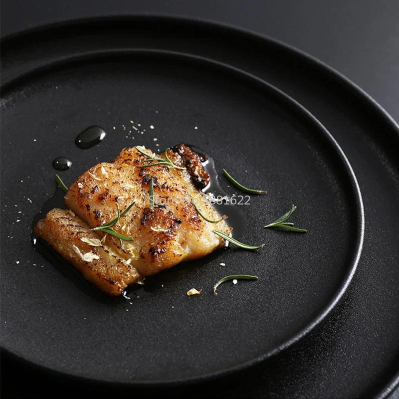 Tableware Ceramic Dinner Plate Set Dish 8/10 Inch Porcelain Cute Dessert Plate Dinnerware Black Frosted Steak