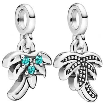 

New 925 Sterling Silver Bead Charm My Palm Tree With Crystals Pendant Beads Fit Pandora Bracelet Bangle DIY Jewelry