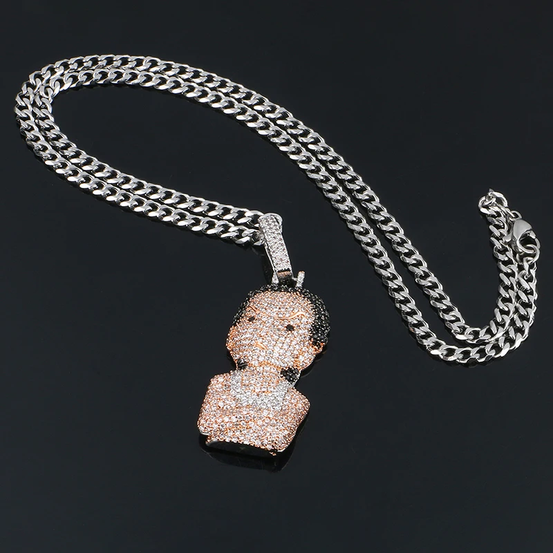 Iced Out Хрустальная подвеска Boondocks для мужчин и женщин хип хоп ожерелье с розой Chian теннисная цепочка модные ювелирные изделия с подарочной коробкой