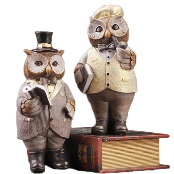

Gentleman Owl Miniature Model Resin Desktop Handicrafts Ornament For Home Decoration Accessories Cute Owl Figurine Birthday Gift