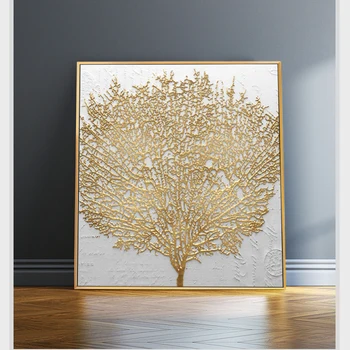 

Nordic Style Golden Rich Tree Picture Light Oil Painting on Canvas Posters and Prints Cuadros Wall Art Pictures For Living Room