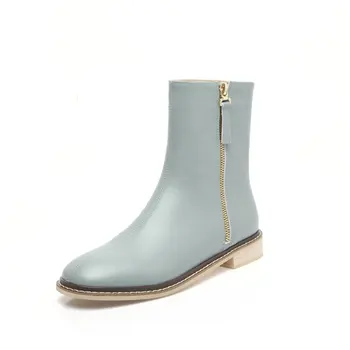 

cow leather Zipper Women Ankle Boots 2020 Autumn Winter Square Toe low Thick Heels boots Wedding Office Lady Shoes Woman