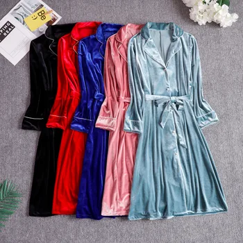 

Loose Casual Women Robe Bathrobe Gown Velour Warm Nightdress Winter Turn-down Collar Nightgown Sleepwear Lounge Nightshirt