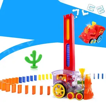 

HOT Bright Color Children'S Domino Car Electric Locomotive With Sound Light Automatic Emission Domino Children Educational Toys