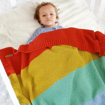 

2020 New Autumn Winter Infant Baby Boy Girl Rainbow Knit Blanket Newborn Baby Quilt Boys Girls Hold Blanket