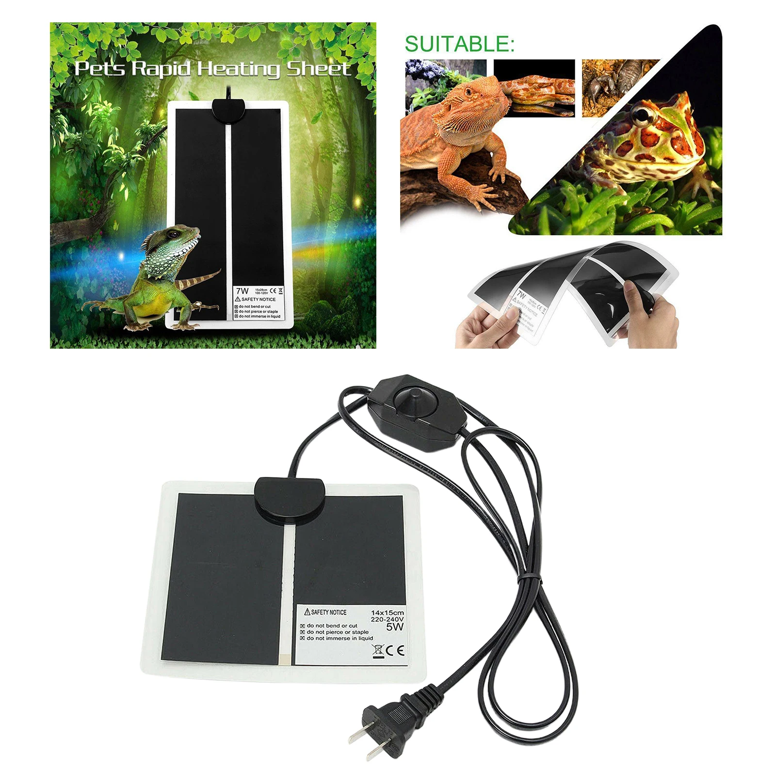 Reptile Heating Pad, Tank Warmer with Temperature Control, Power Adjustment Under Tank Terrarium Heater Mat for Reptiles