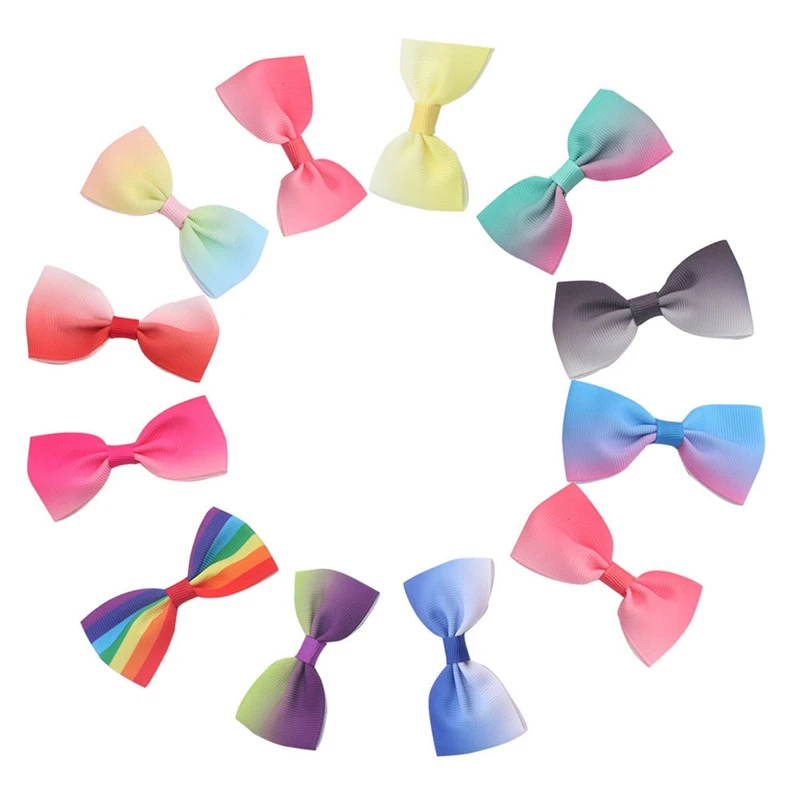 

14Pcs Colorful Christmas Bows Children Hair Clips Gradient Rainbow Fabric Hair Clips