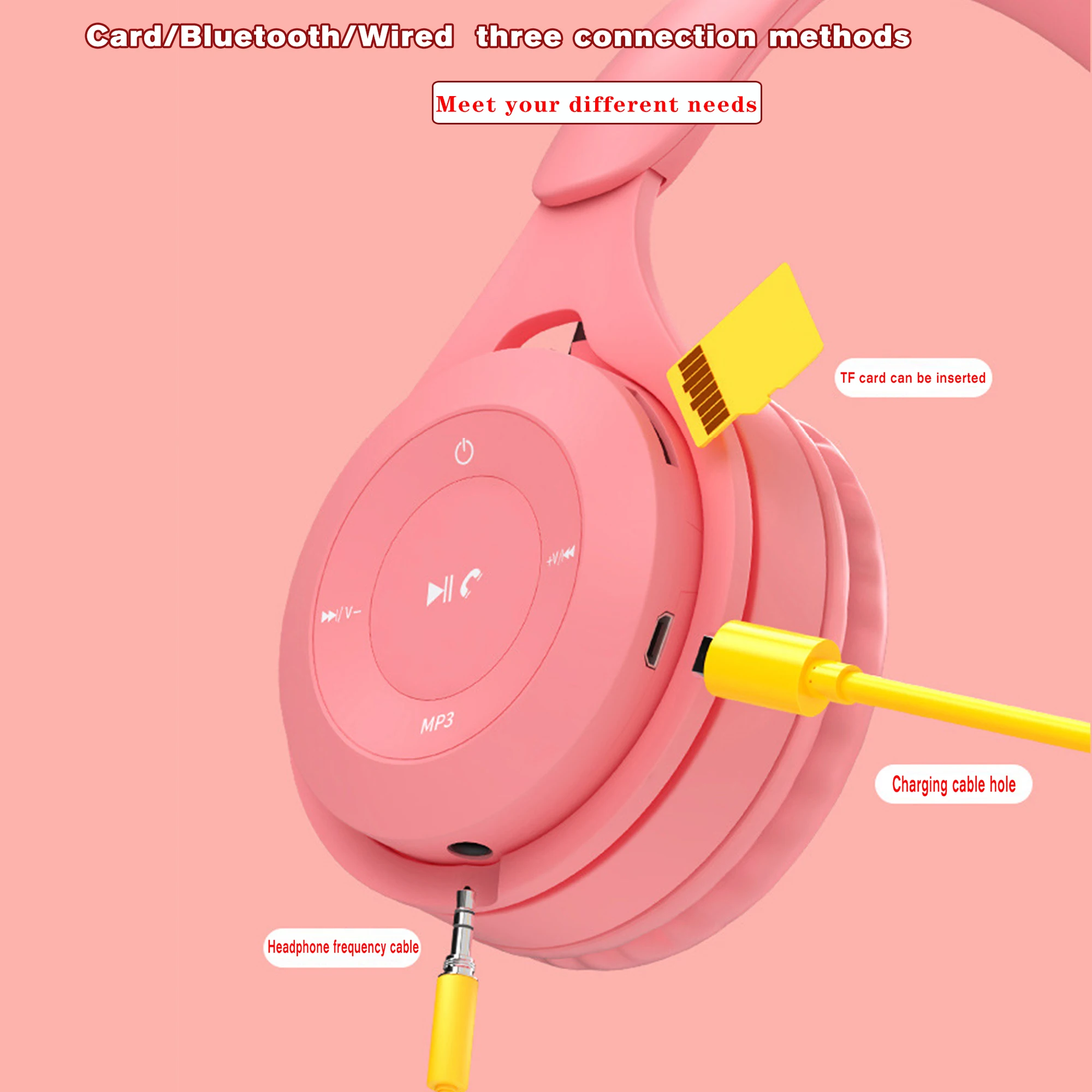 New headphone wired bluetooth gaming headset stereo noise reduction smart earphone with microphone supports TF card MP3 PC phone