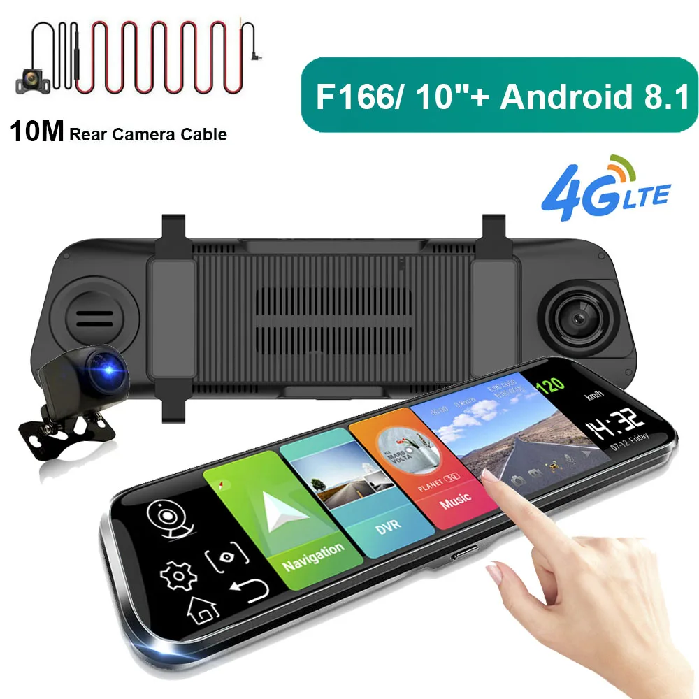 HGDO 1" Android 8,1 зеркало заднего вида dvr 4g Dash cam ADAS gps Автомобильные видеорегистраторы Full HD 1080P Авто регистратор двойной объектив видео регистратор - Название цвета: F166-10M Cable