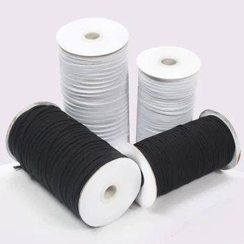 

200 Yards Flat Elastic Band Rubber Band White Black Cord 3mm 6mm 8mm 10mm Ear Hanging Rope For Diy Sewing Accessories