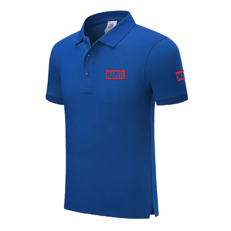 Top quality Summer New Men's short sleeve polos shirts solid color mens MARVEL polos shirts male tops - Цвет: Синий