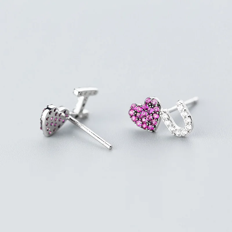 Trusta 925 пробы серебряные модные серьги-гвоздики I Love You с фианитами 11 мм X 7 мм подарок для школьниц и дочек DS677