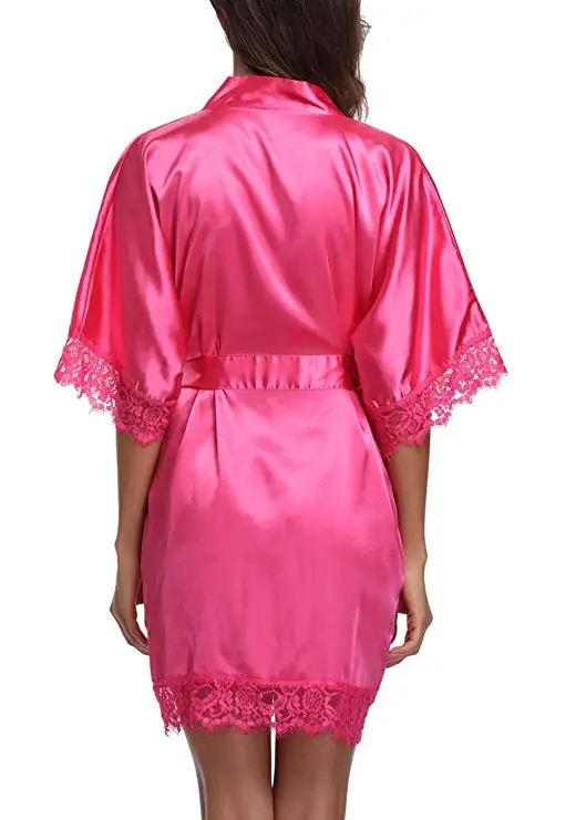 New Fashion Women's Bathrobes Satin Robe Nightgown Sleepwear Pajamas Lingerie Night Mini Dress Lace Sexy Halt Sleeve