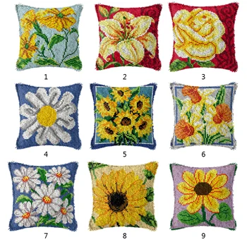 

Latch Hook Cushion Cartoon Flower Pattern Pillow Case Crochet Art & Crafts Acrylic Embroidery Sofa Bed Cushion Cover Home Decor