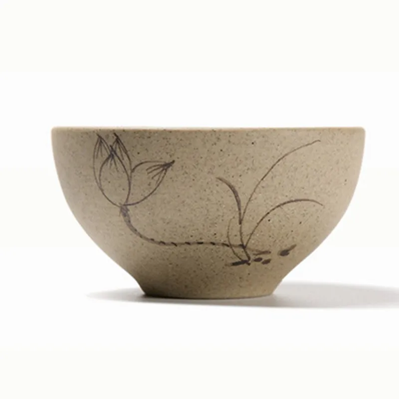 Coarse pottery hand-painted small tea cup ceramic retro elegant lotus teacup | Дом и сад