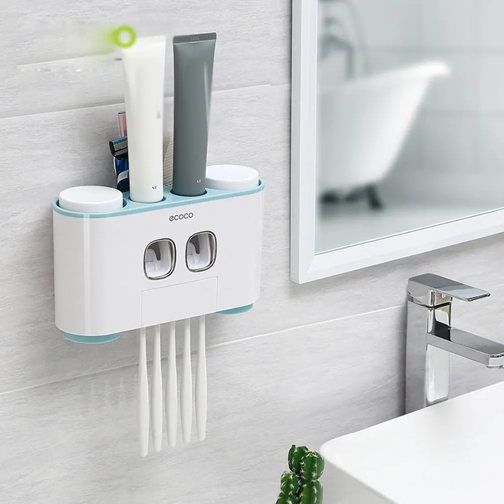 Wall Mount Toothpaste Squeezer Automatic Toothpaste Dispenser Toothbrush Holder Bathroom Accessories Storage Rack
