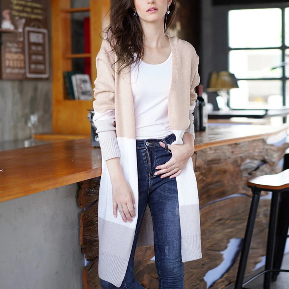 

Luxury Knitted Cardigan Female Sweaters 2019 Winter Long Casaco Feminino Patchwork Modish Women Sweater Coat Casual Tricot Mujer