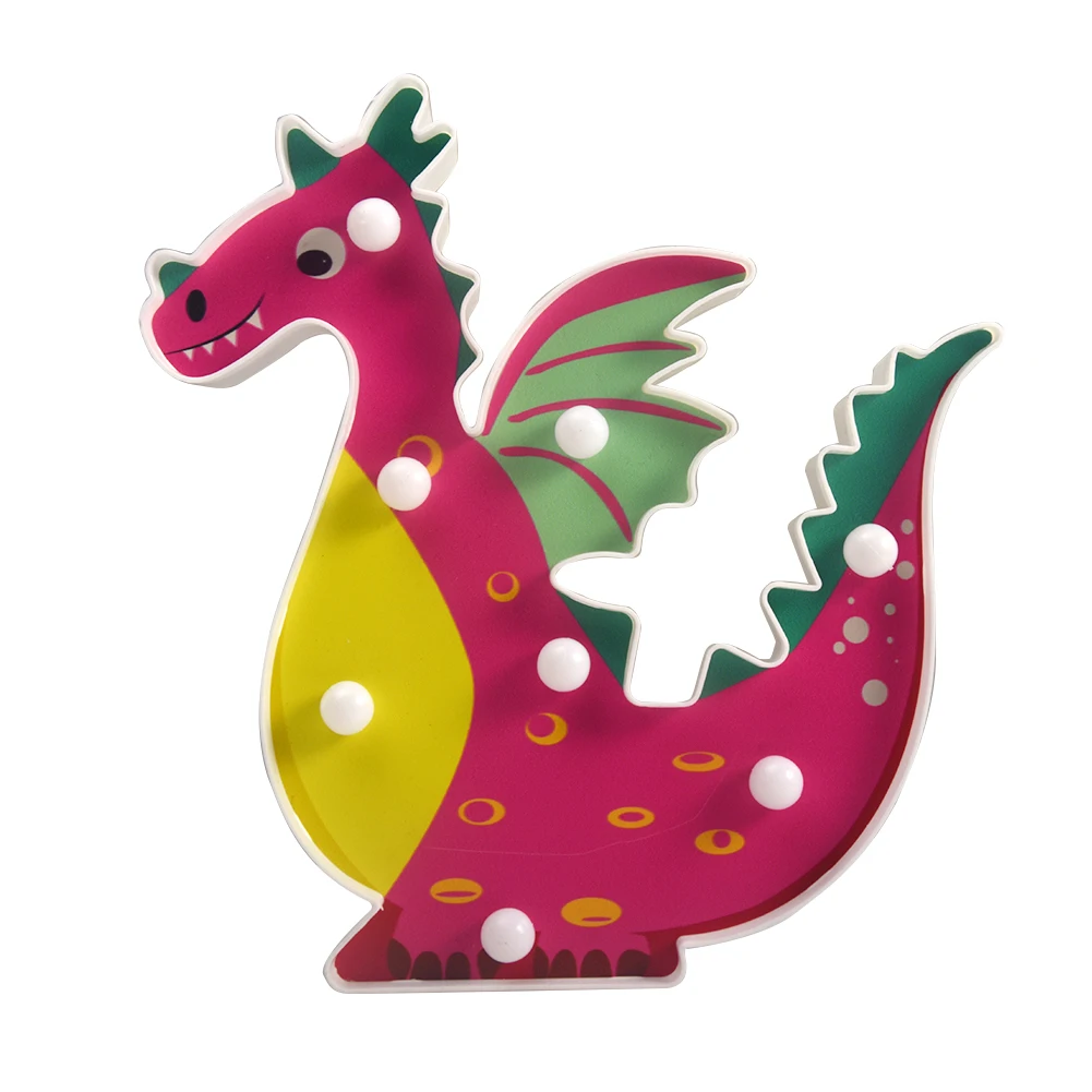 6 leds Night Lamp Hanging Desktop Battery Powered Cute Light Gift Bedside Path Alpaca Shape Decorative dragon animal style - Цвет: Dragon E