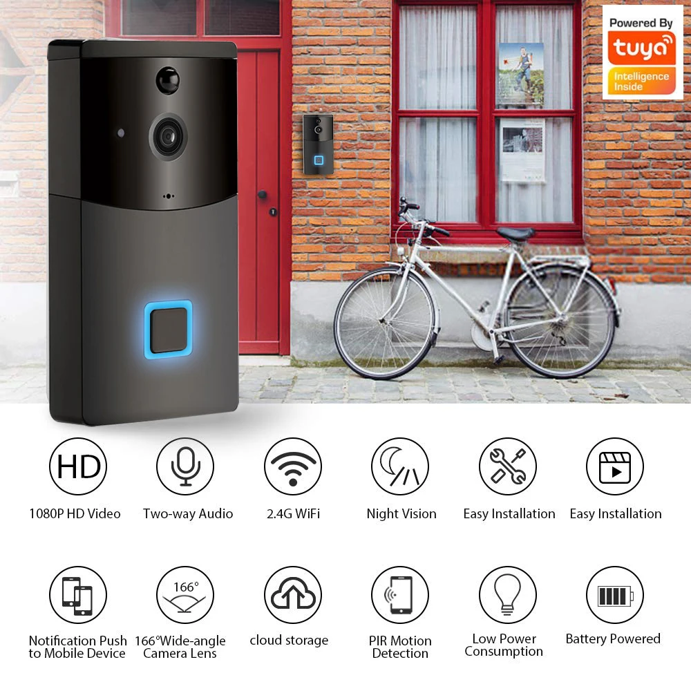 Tuya Smart Wifi дверной звонок Водонепроницаемый домофон PIR детектор движения ночное видение камера безопасности