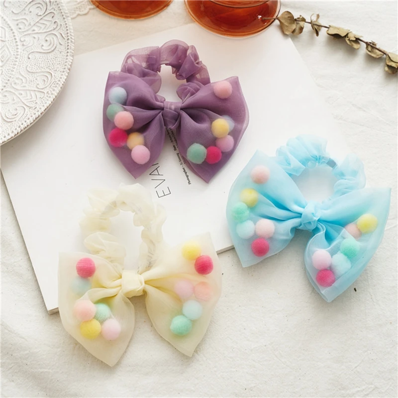 

New Organza Sheer Scrunchie with Color Mesh Gauze Ball Hair Ring Women Ponytail Hair Rope Bands Girls Sweet Hair Accessories