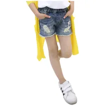 YAUAMDB/Детские шорты; коллекция года; летние От 6 до 15 лет джинсовые короткие штаны для девочек; одежда с дырками; однотонная эластичная повседневная детская одежда; ly26