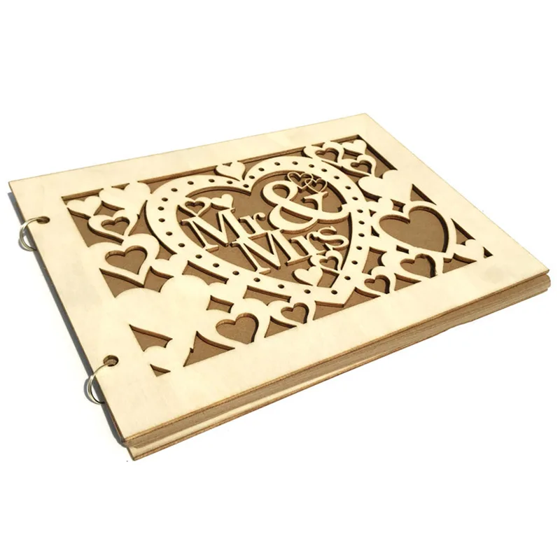 

40 Page Wooden Decoration Signature Guest Books Handmade Mr & Mrs Love Wedding Guest Book Wooden Diy Signature Sign-In Book