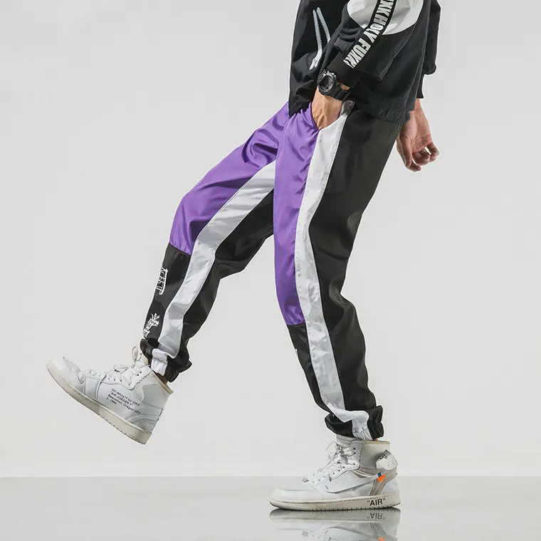 Фиолетовый Nice New Autumn Men Streetwear Sweatpants Hip Hop Letter Printed Patchwork Joggers Long Trousers Men Harem Pants - Цвет: Фиолетовый