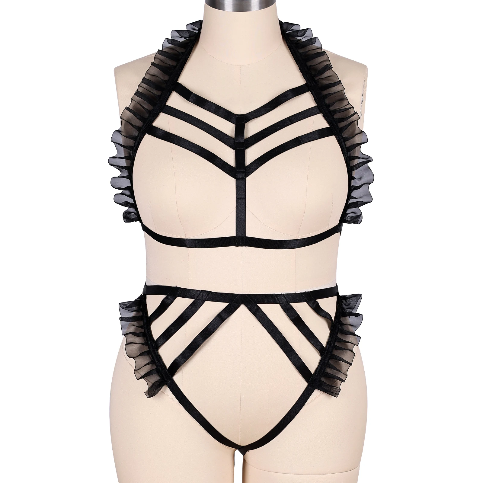 

Кружевное бондажное Эротическое фетиш женское нижнее белье для полных женщин комплект большого нижнего белья портупея для тела подвязки на пояс в стиле панк