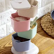 Многофункциональный пластмассовые для приправ коробка Творческий 4-х цельные вращающийся приправа коробка Мода приправы контейнер для хранения