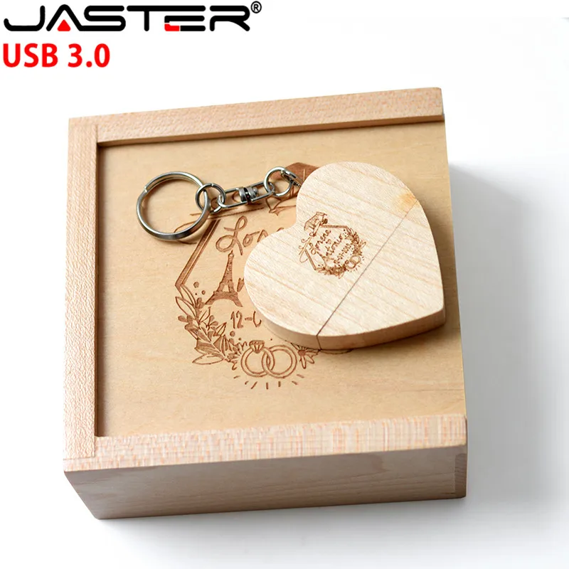 JASTER USB 3 0 флеш накопитель с деревянным сердцем + упаковка Накопителя 8 ГБ 16 32 64