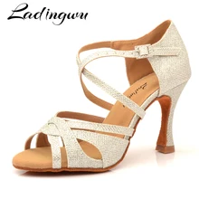 Ladingwu Горячая Сальса Обувь для танцев Для женщин светло-голубой блестящая ткань латинских танцев вечерние мягкая подошва танцевальные туфли, каблук 6-10 см