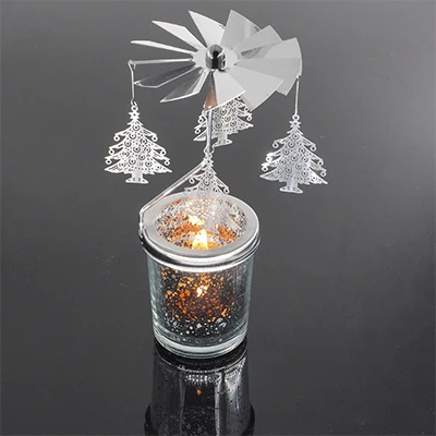 Вращающийся светильник для чая, металлический светильник для свечей, держатель для чая, карусель, украшение для дома Q1FD - Цвет: Cedar