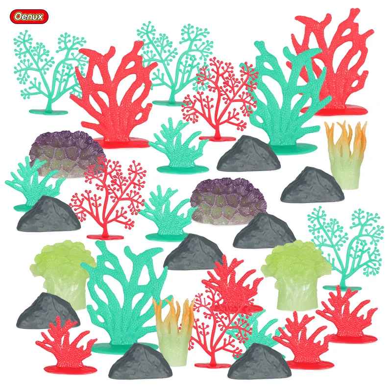 Oenux 32pcs/set Simulation Sea Life Coral Jellyfish Seaweed Animals Model Scenes Action Figures Education Miniature Kids Toy | Игрушки и