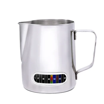 

1pcs 600ML Milk Frothing Temperature Control Pitcher Multi-functional Coffee Stainless Steel Milk Jug for Household Coffee Shop