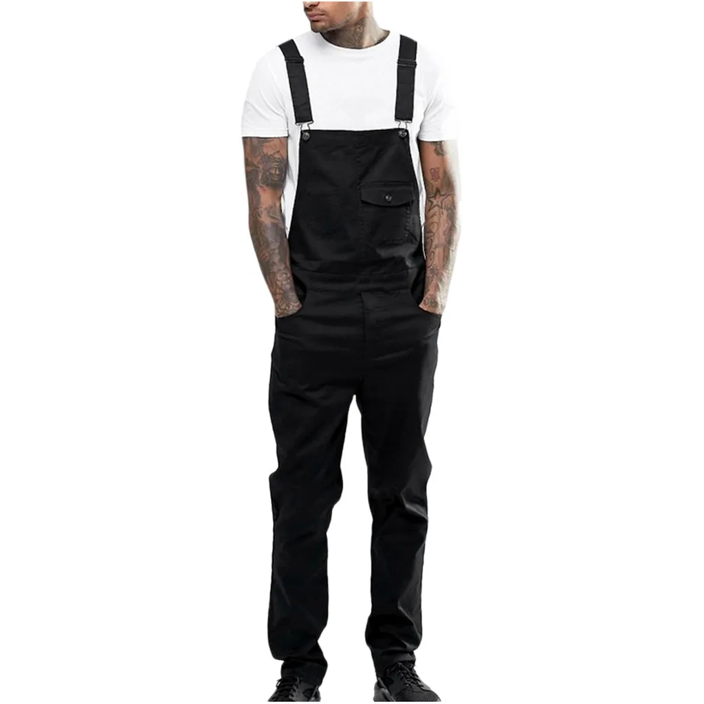 Мужские джинсы в стиле хип-хоп, комбинезон, уличная одежда, штаны на подтяжках, брюки, jaqueta pantalones hombre, брюки-карго для мужчин - Цвет: Черный