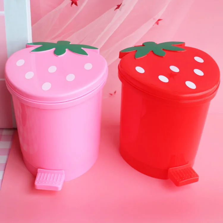 Strawberry House Trash Can Girls Desk Table Waste Bin Pink